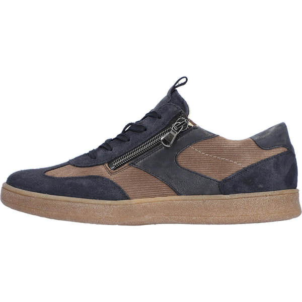 Waldlaufer 704005 406 519 H-Daisy women's Wide Navy Blue/Beige Suede Arch Support Zip & Lace Trainers, front three-quarter.