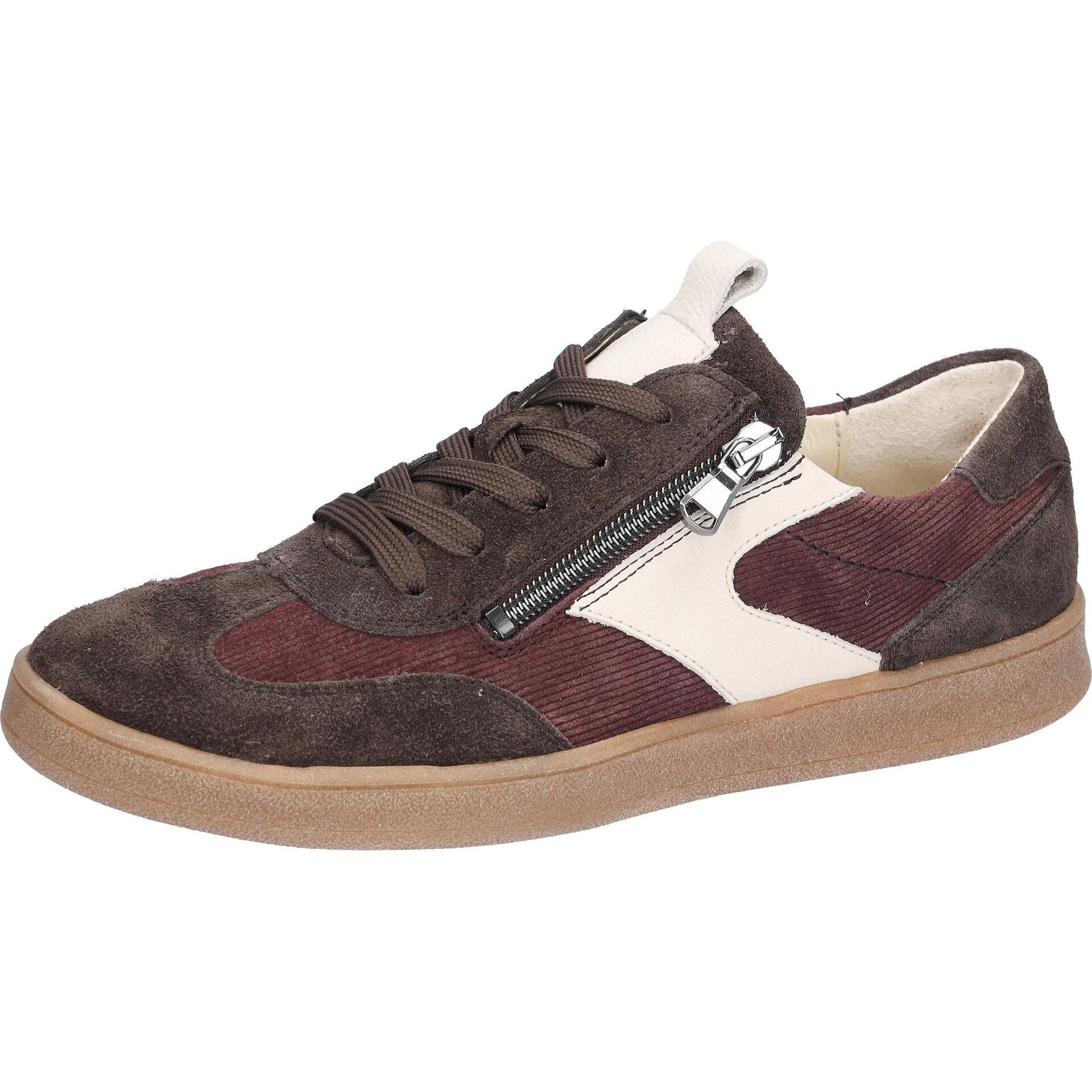 Waldlaufer 704005 407 166 H-Daisy women's Wide Brown/Burgundy Suede Arch Support Zip & Lace Trainers, inner side view.