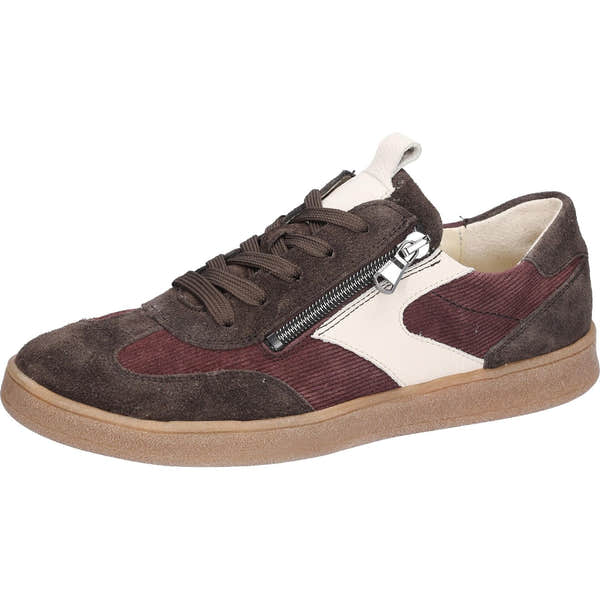 Waldlaufer 704005 407 166 H-Daisy women's Wide Brown/Burgundy Suede Arch Support Zip & Lace Trainers, inner side view.