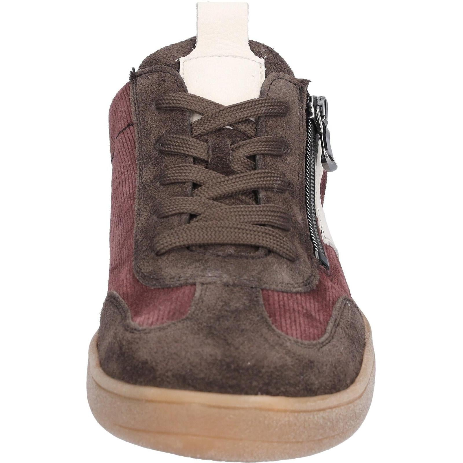 Waldlaufer 704005 407 166 H-Daisy women's Wide Brown/Burgundy Suede Arch Support Zip & Lace Trainers, outer side view.