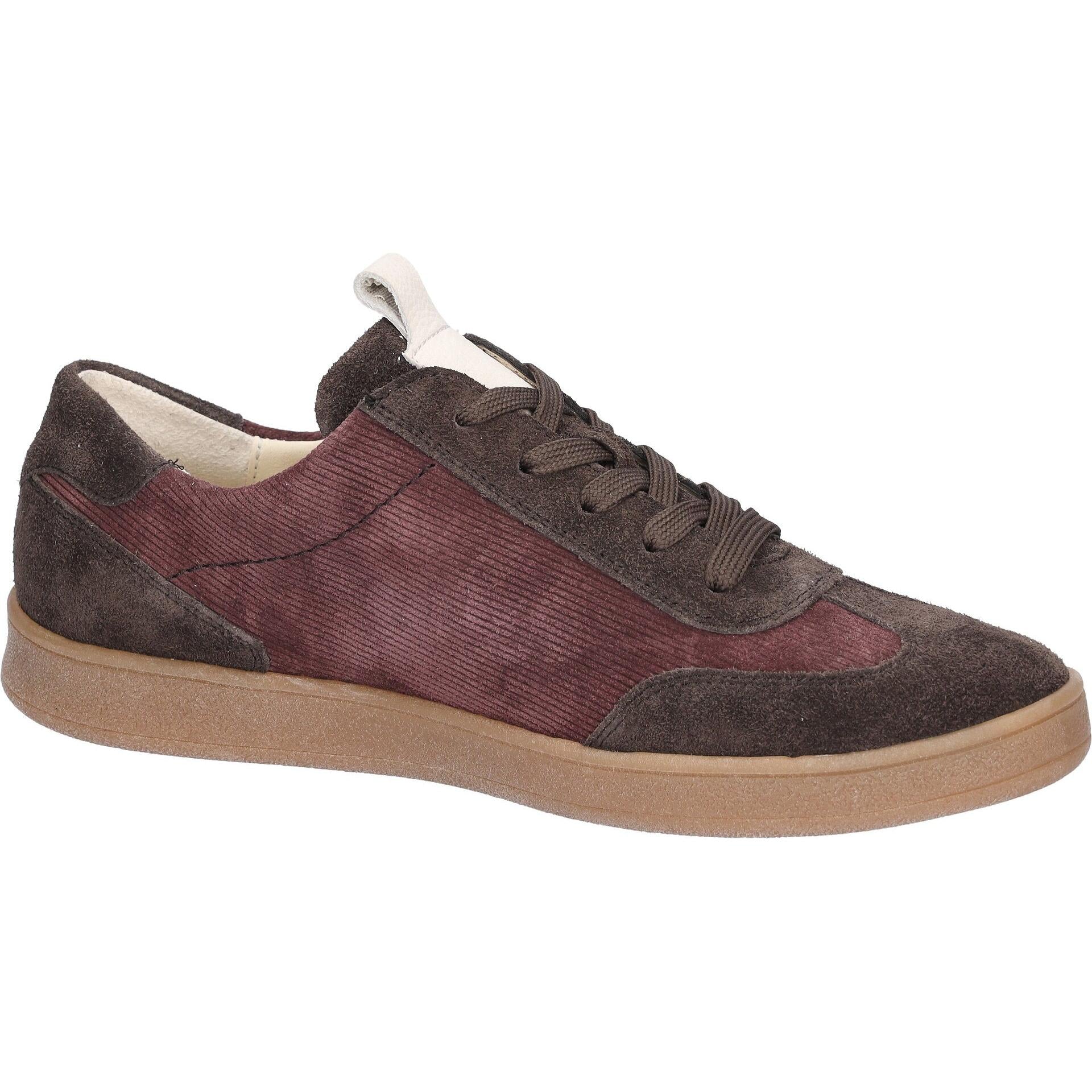 Waldlaufer 704005 407 166 H-Daisy women's Wide Brown/Burgundy Suede Arch Support Zip & Lace Trainers, rear three-quarter.