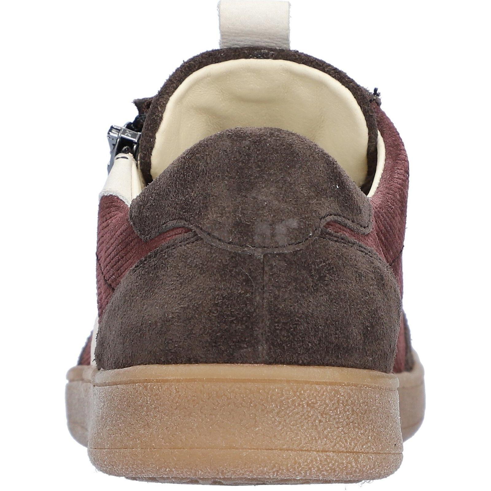 Waldlaufer 704005 407 166 H-Daisy women's Wide Brown/Burgundy Suede Arch Support Zip & Lace Trainers, top and fastening.