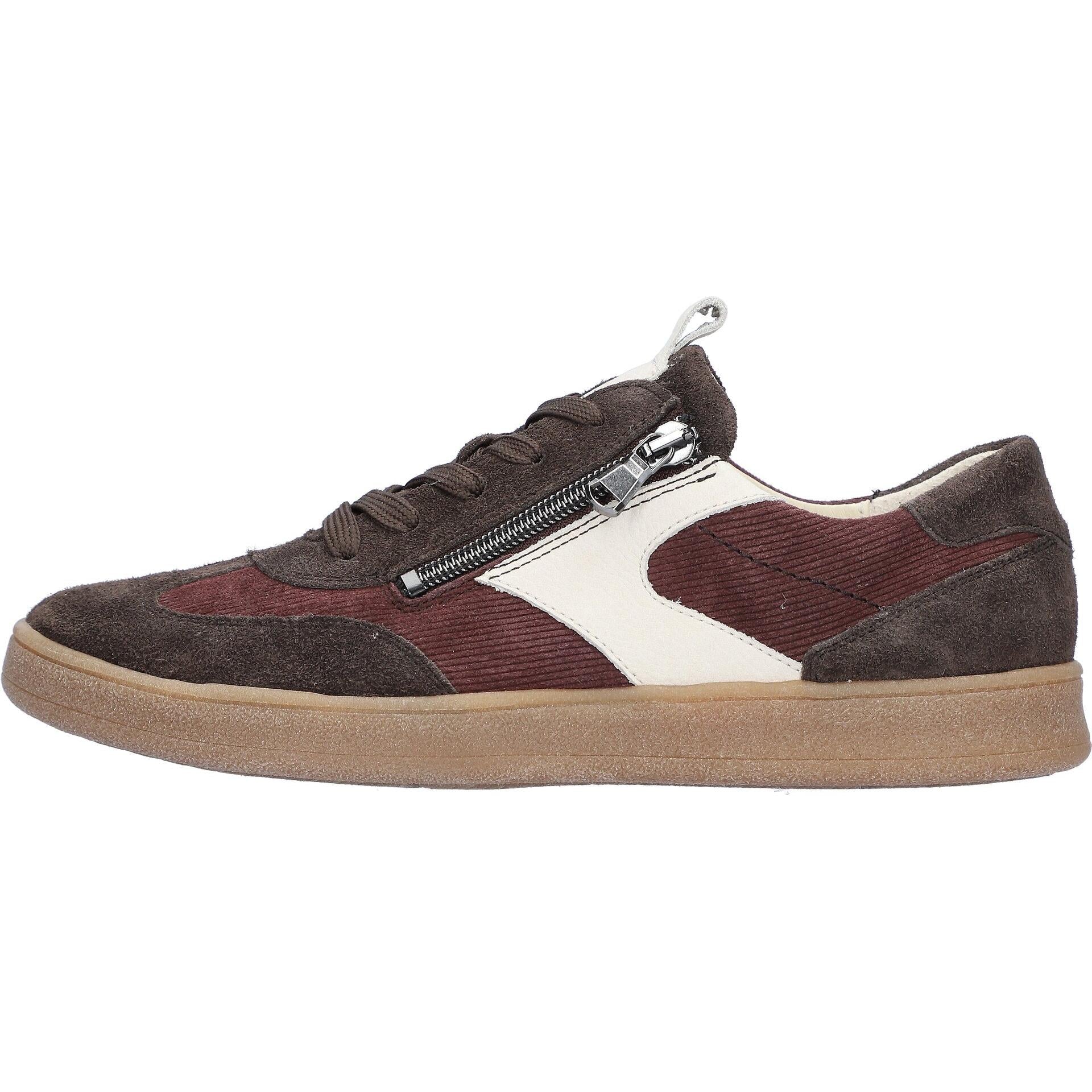 Waldlaufer 704005 407 166 H-Daisy women's Wide Brown/Burgundy Suede Arch Support Zip & Lace Trainers, front three-quarter.