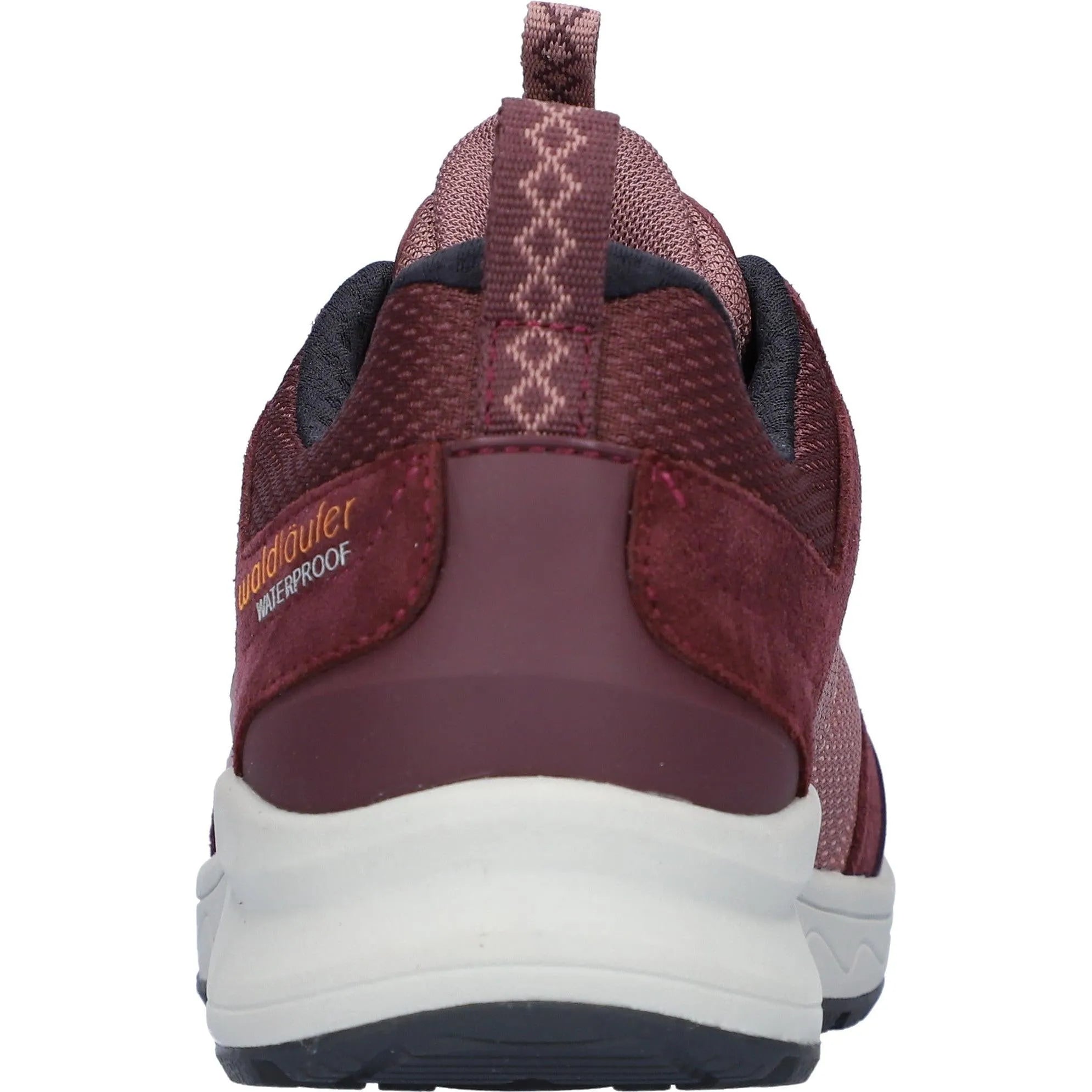 Waldlaufer H-Freya ladies wide-fit waterproof lace-up shoes in ruby leather and textile, stylish and water-resistant.