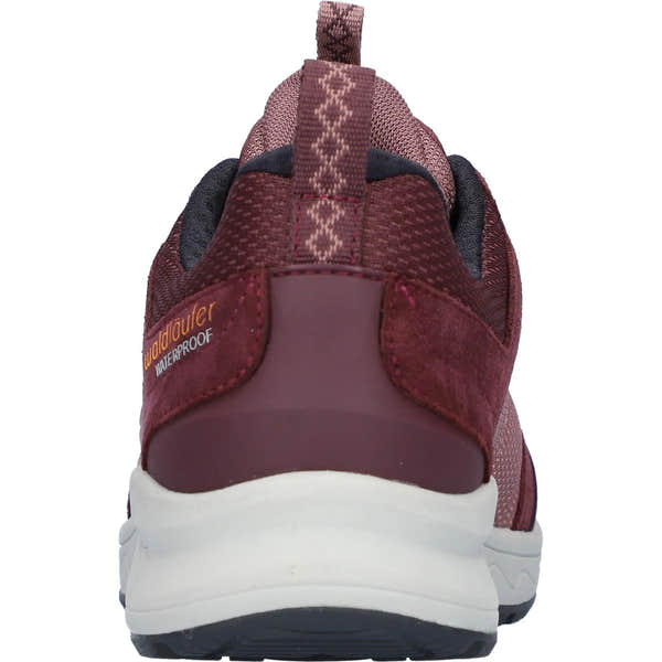 Waldlaufer H-Freya ladies wide-fit waterproof lace-up shoes in ruby leather and textile, stylish and water-resistant.