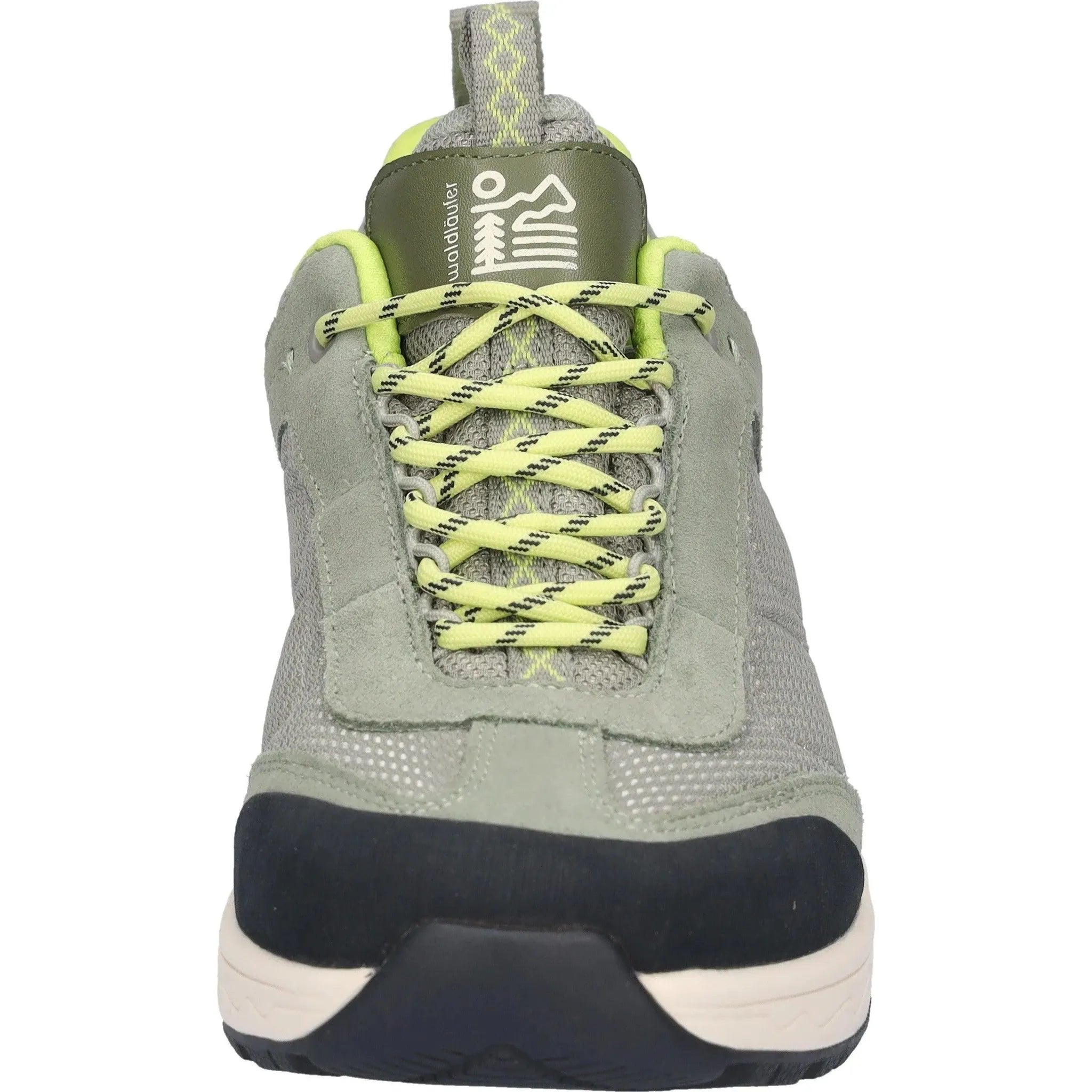 Waldlaufer H-Freya women's wide-fit waterproof green leather and textile lace-up shoes with cushioned sole.
