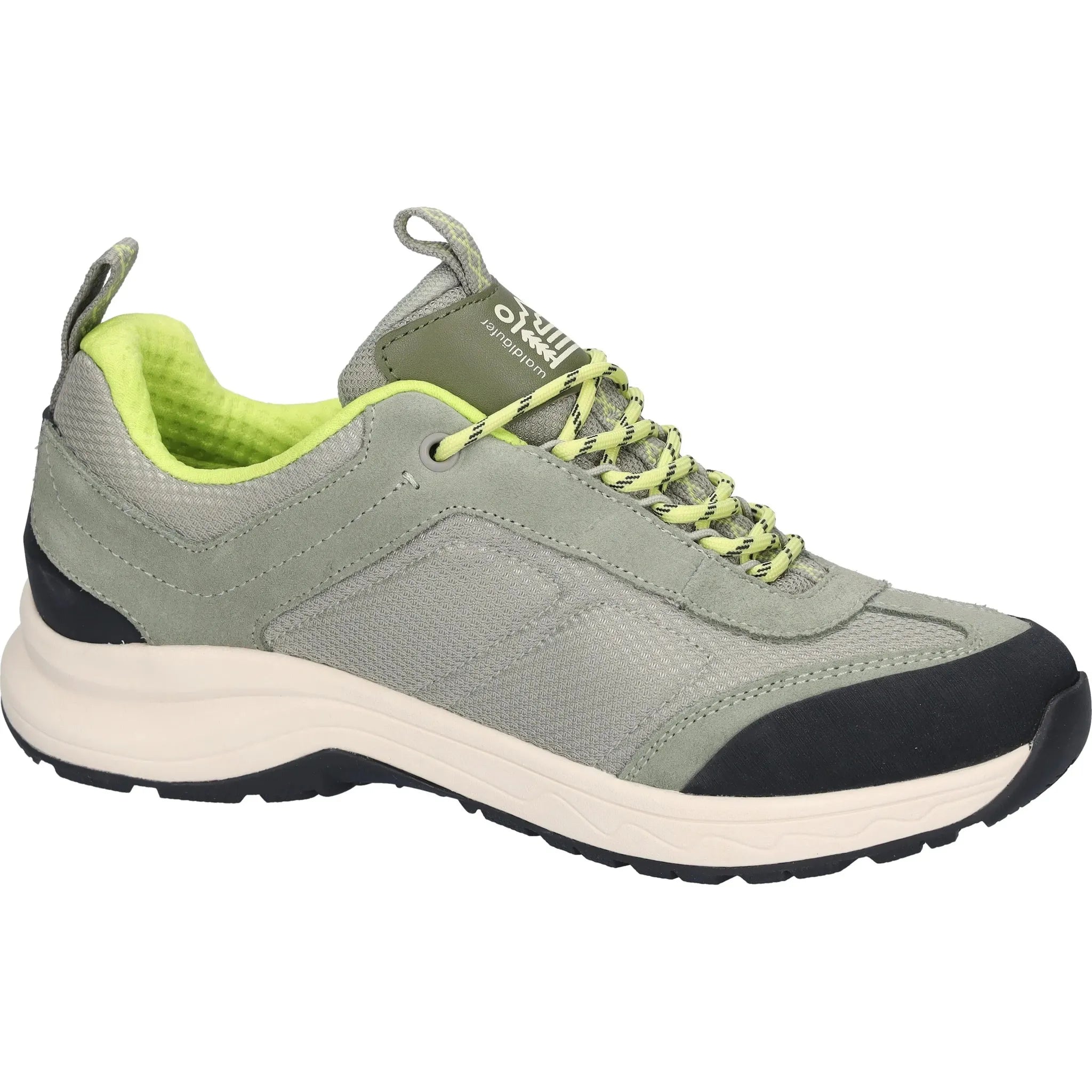 Waldlaufer H-Freya women's wide fit waterproof green leather and textile lace-up shoes with cushioned interior.