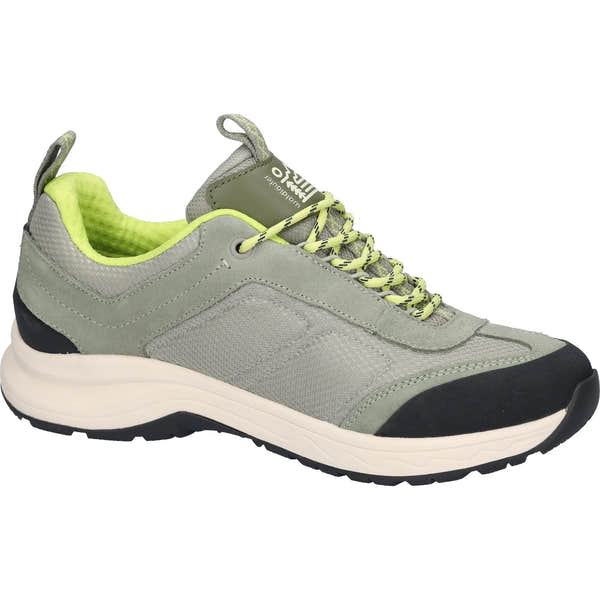 Waldlaufer H-Freya women's wide fit waterproof green leather and textile lace-up shoes with cushioned interior.