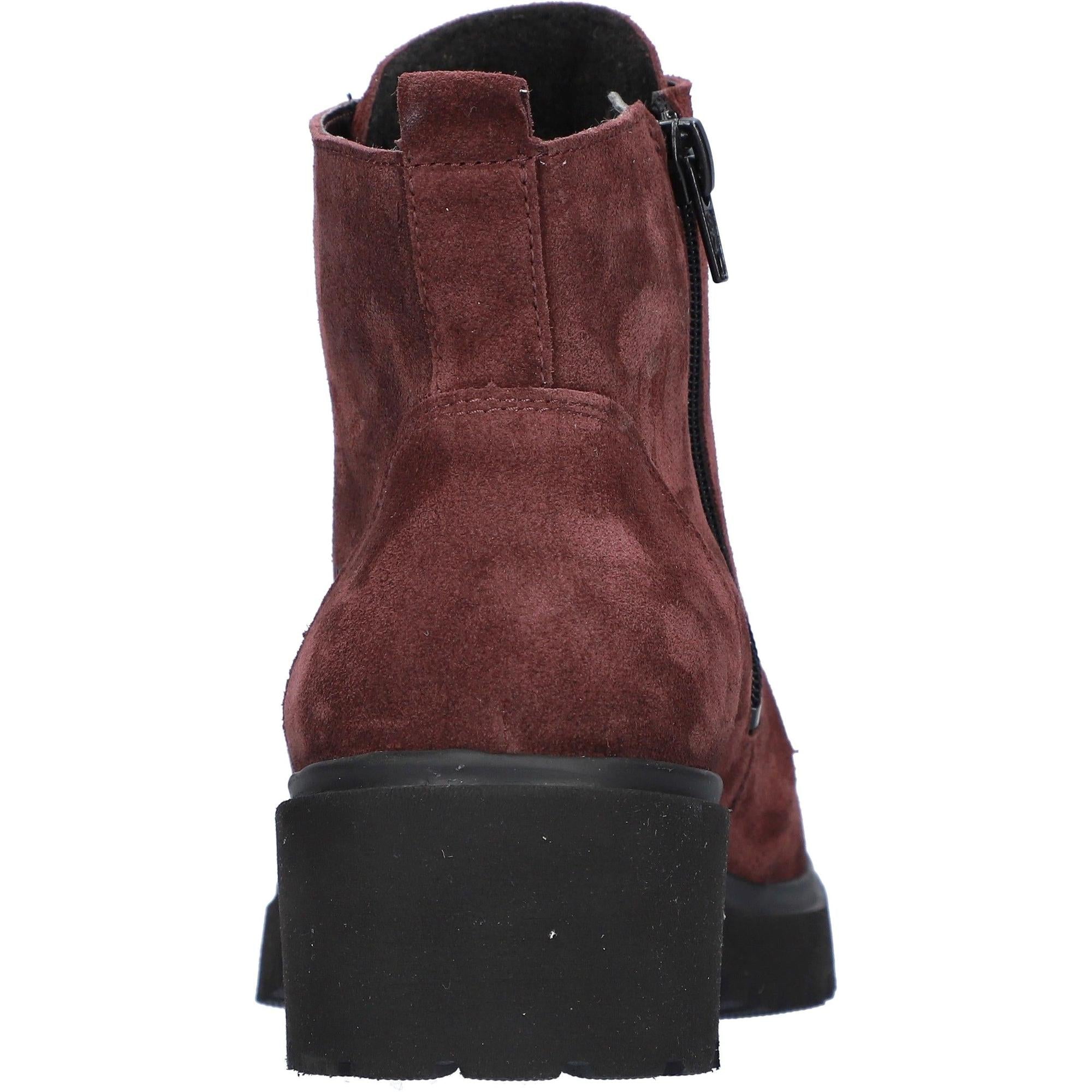 Waldlaufer 716807 195 020 H-Luise women's wide burgundy red suede ankle boots with zip and lace, arch support, chunky heel.