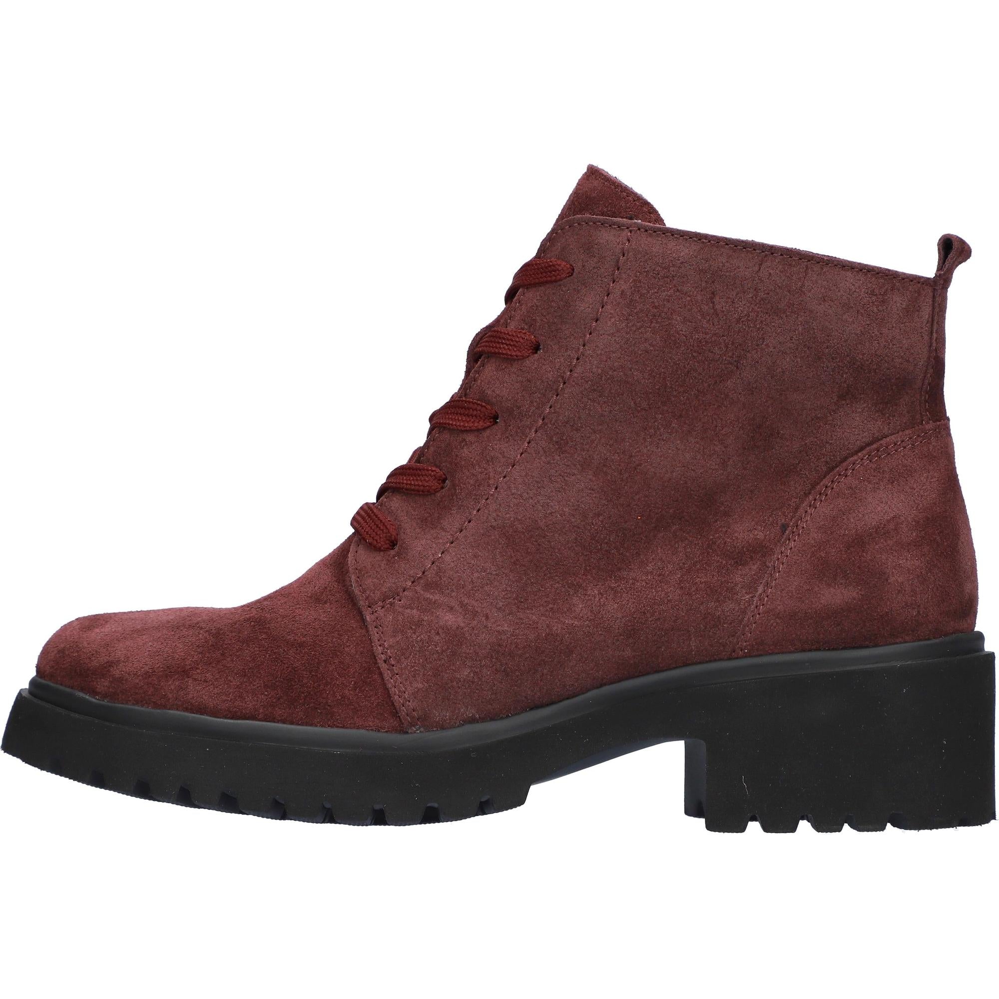 Waldlaufer 716807 195 020 H-Luise women's wide burgundy suede ankle boots with zip and lace-up closure, block heel, and arch support.