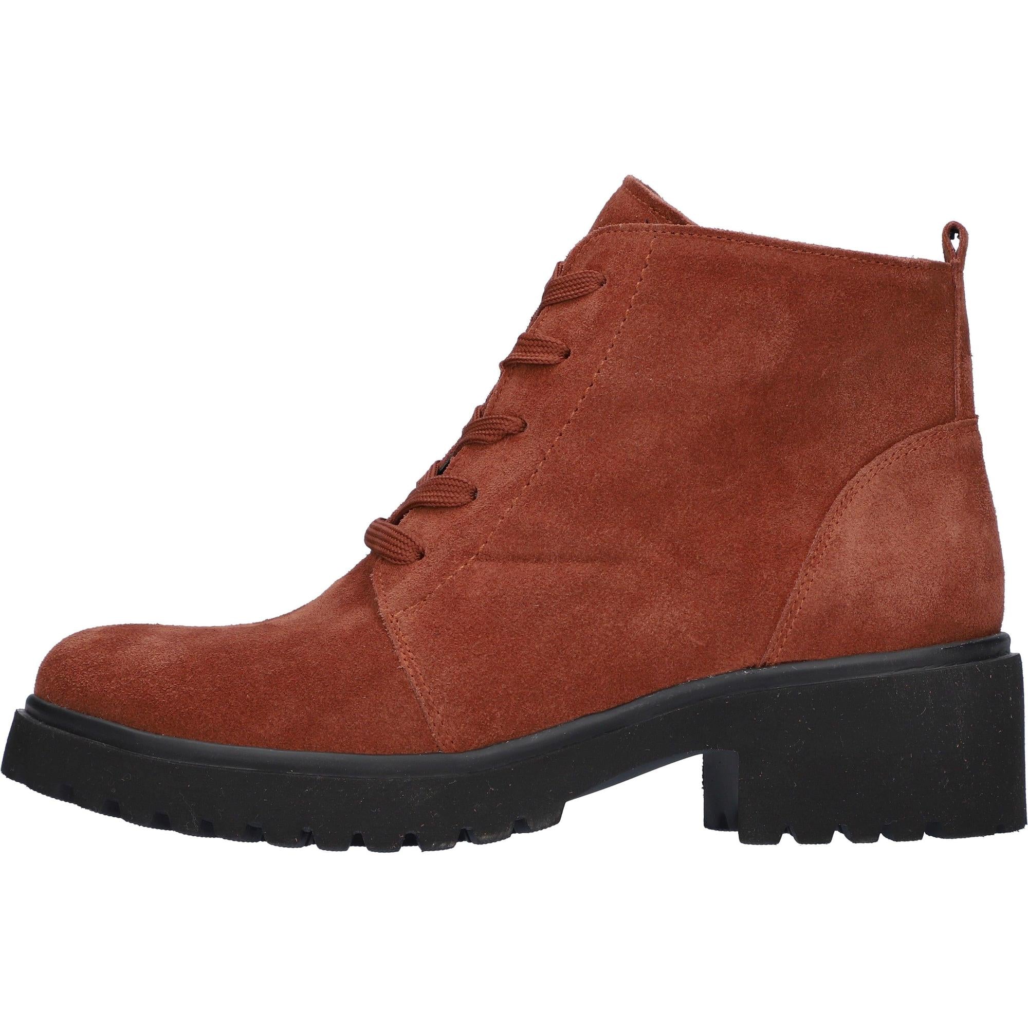 Waldlaufer H-Luise Ladies Wide Rust Suede Ankle Boots with lace-up, zip, arch support, and chunky black heel.