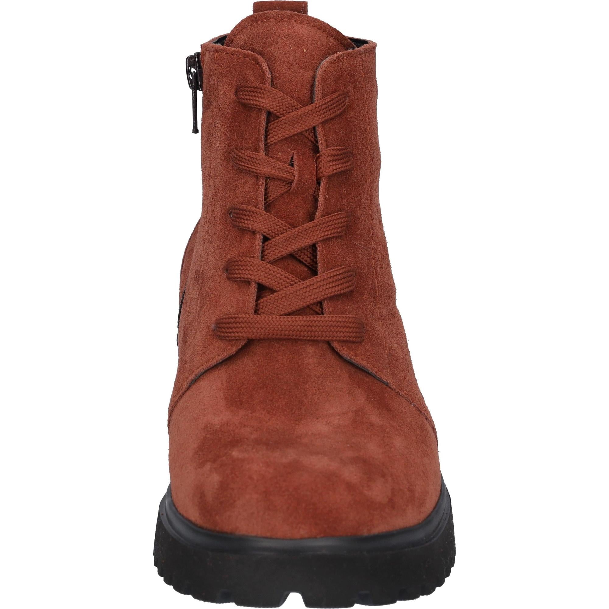 Waldlaufer H-Luise women's wide rust suede ankle boots with lace-up front, zip closure, and arch support.