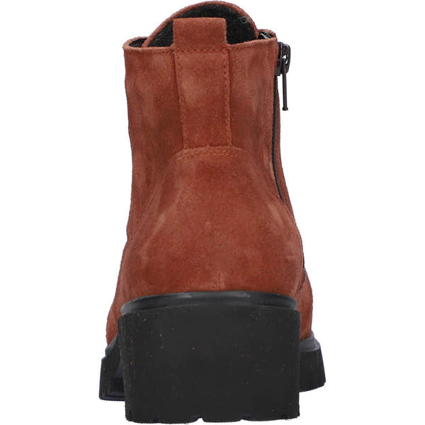 Waldlaufer H-Luise Ladies Wide Rust Suede Ankle Boots with Zip and Lace, Arch Support, chunky black sole.