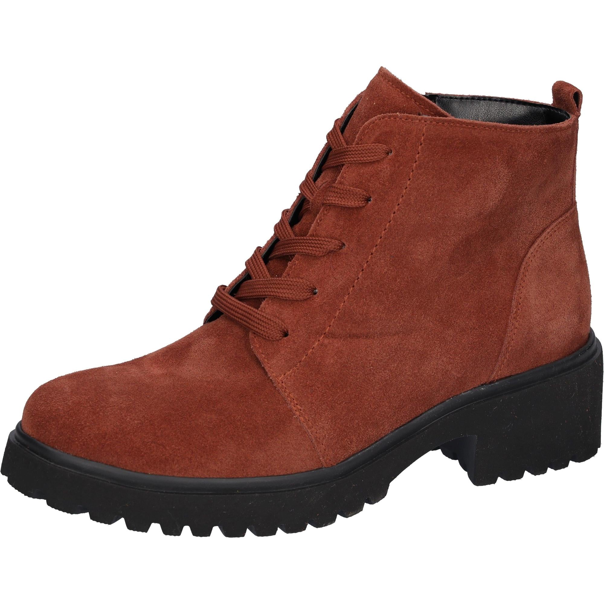 Waldlaufer H-Luise Ladies Wide Rust Suede Ankle Boots with Zip and Lace, arch support, chunky heel.
