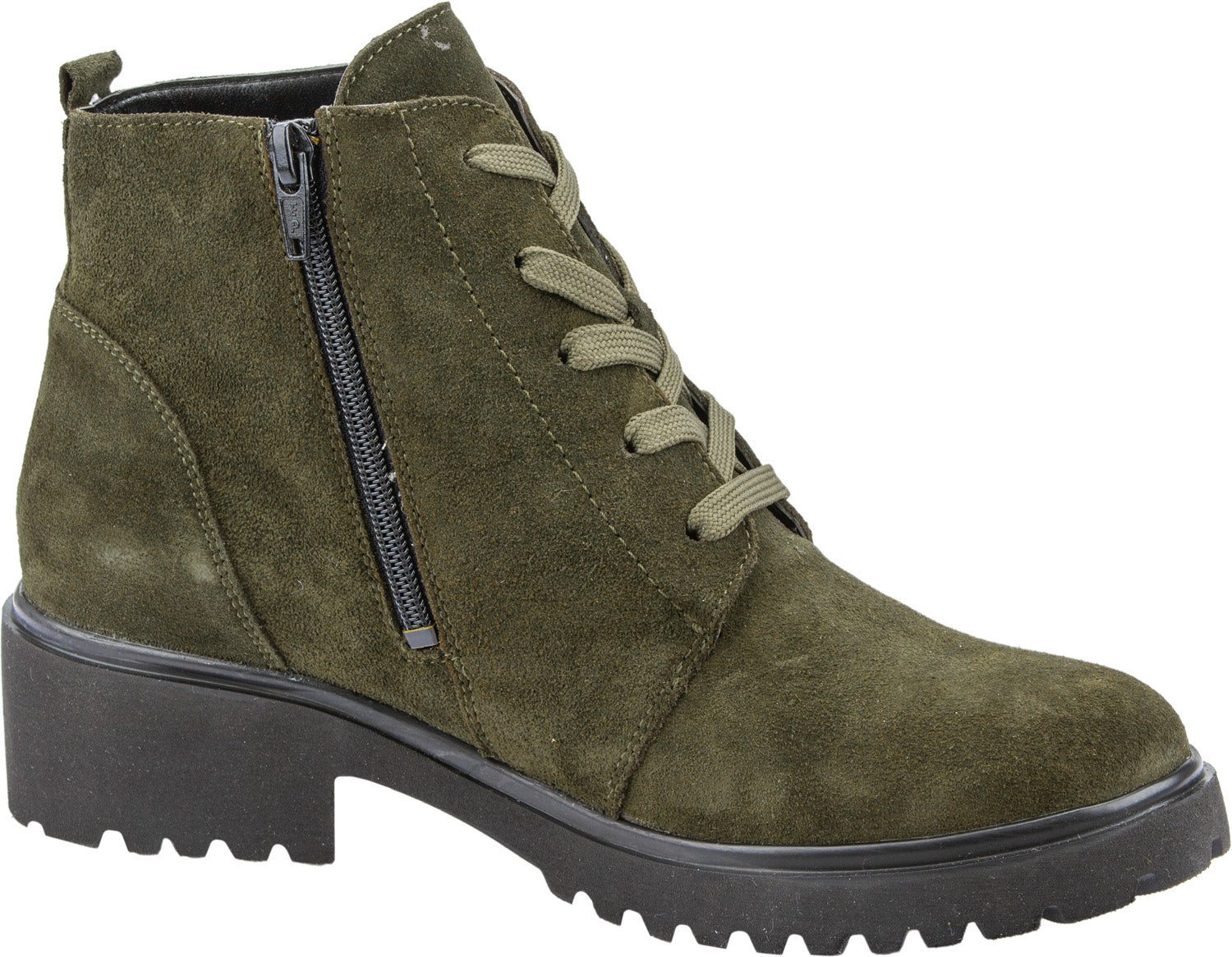 Waldlaufer 716807 195 066 H-Luise Ladies Wider Fitting Green Suede Lace Up Ankle Boot-elevate your sole