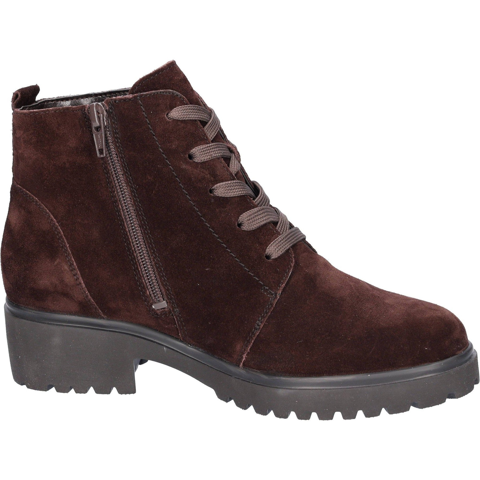 Waldlaufer 716807 195 216 - H-Luise Ladies Wide Brown Suede Arch Support Zip & Lace Ankle Boots-elevate your sole