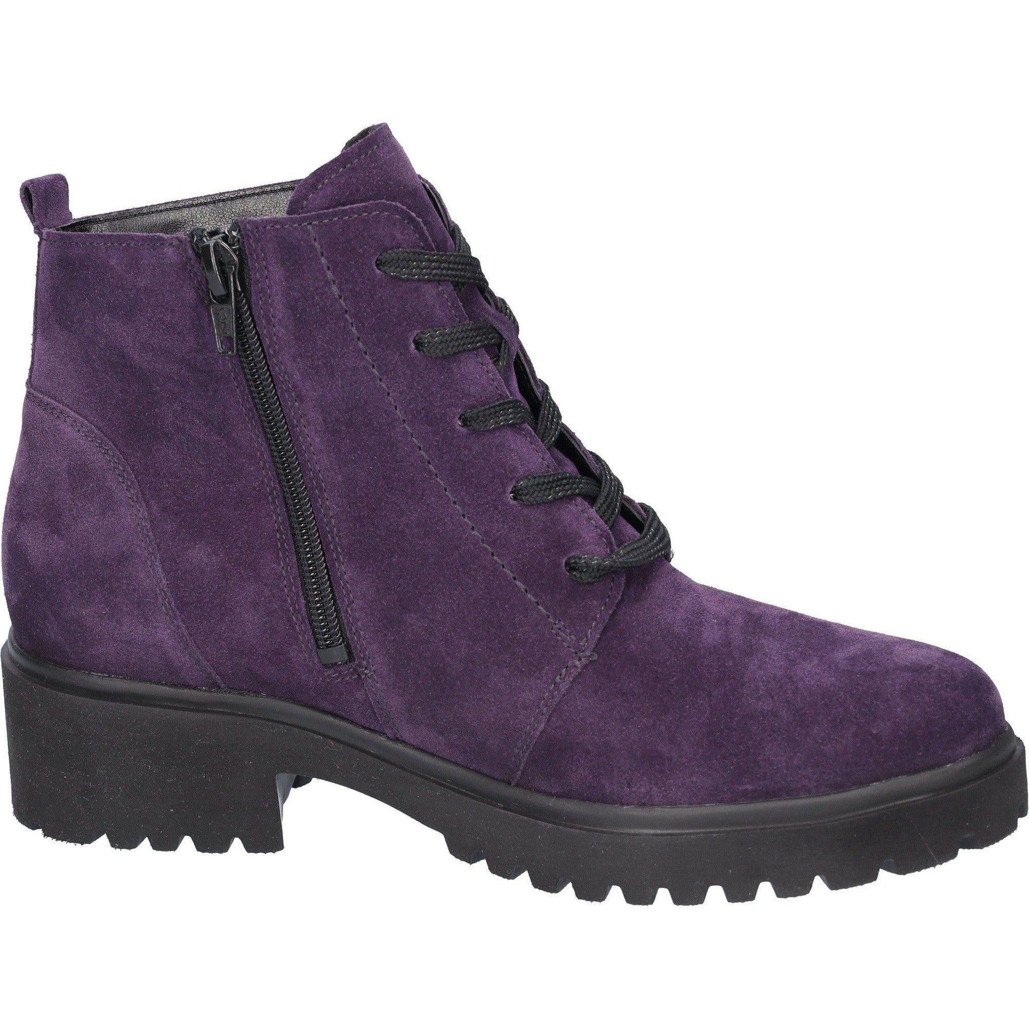 Waldlaufer 716807 195 270 - H-Luise Ladies Wide Purple Suede Arch Support Zip & Lace Ankle Boots-elevate your sole