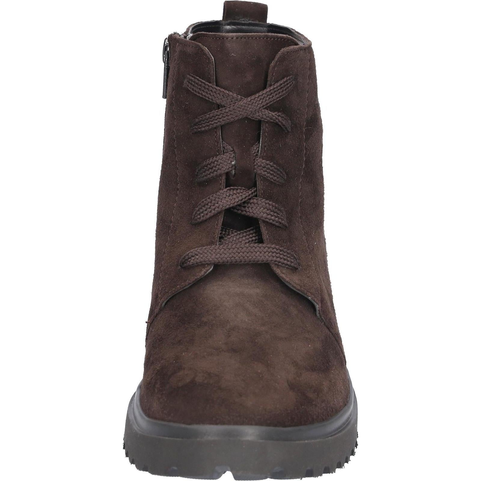 Waldlaufer 716807 902 216 H-Luise women's Wide Brown Suede Arch Support Zip & Lace Ankle Boots, outer side view.