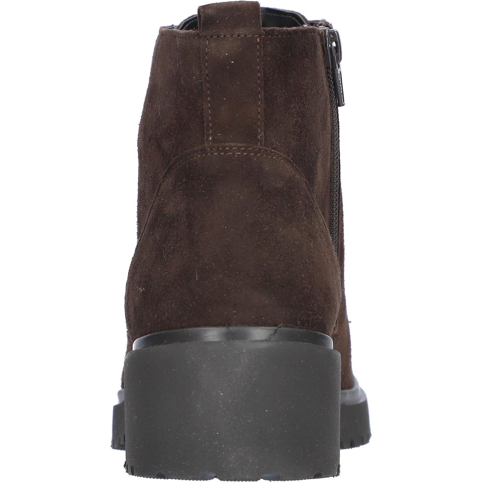 Waldlaufer 716807 902 216 H-Luise women's Wide Brown Suede Arch Support Zip & Lace Ankle Boots, top and fastening detail.