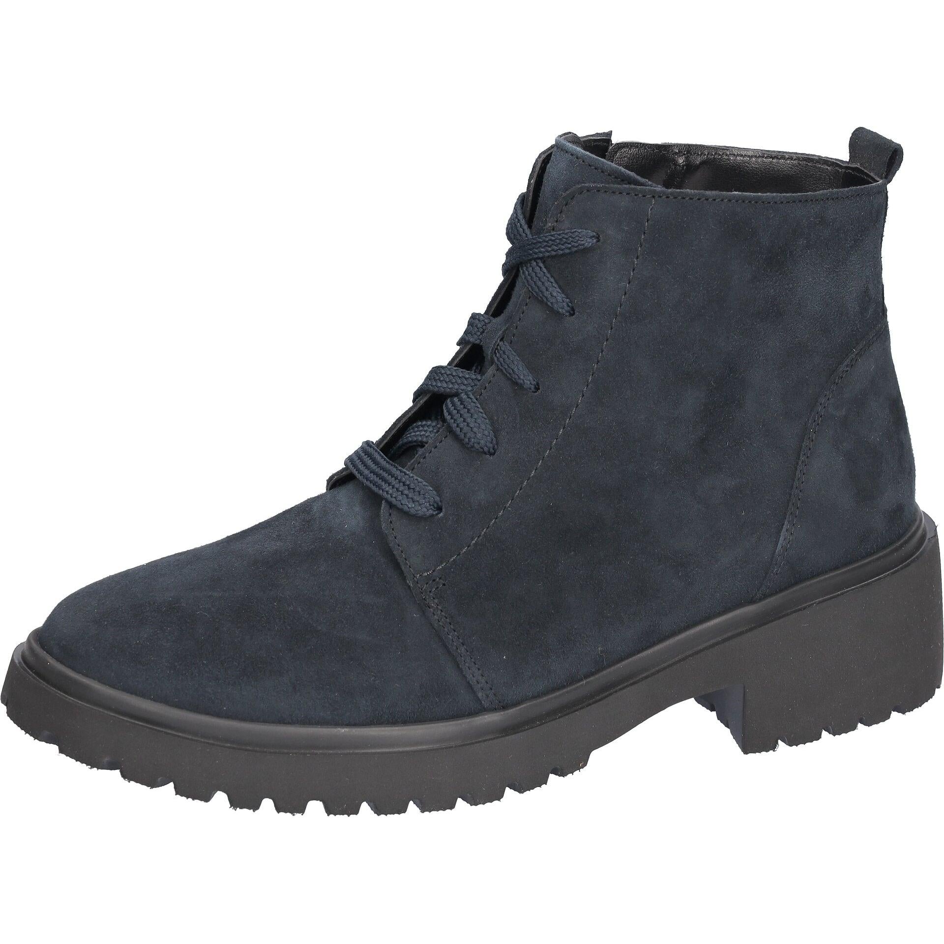 Waldlaufer 716807 904 262 H-Luise women's Wide Navy Blue Suede Arch Support Zip & Lace Ankle Boots, inner side view.