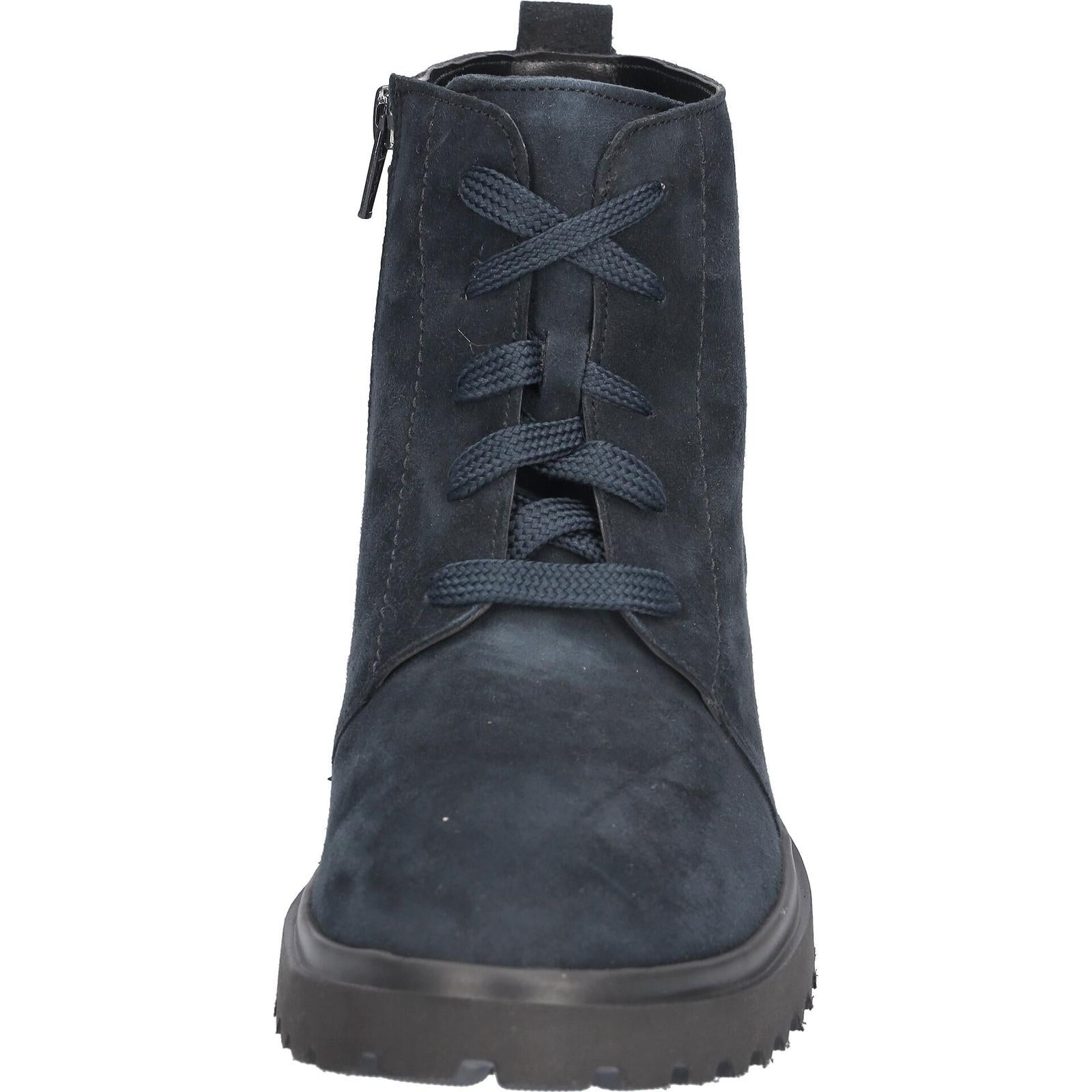 Waldlaufer 716807 904 262 H-Luise women's Wide Navy Blue Suede Arch Support Zip & Lace Ankle Boots, outer side view.
