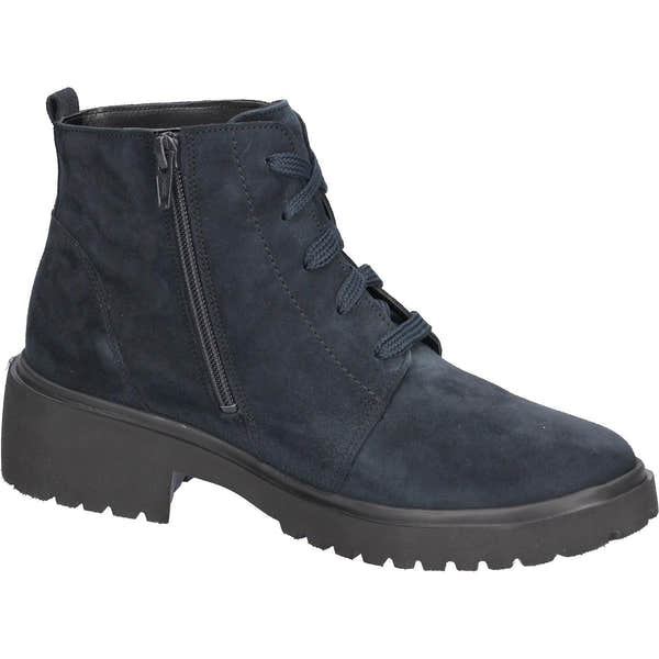 Waldlaufer 716807 904 262 H-Luise women's Wide Navy Blue Suede Arch Support Zip & Lace Ankle Boots, rear three-quarter view.