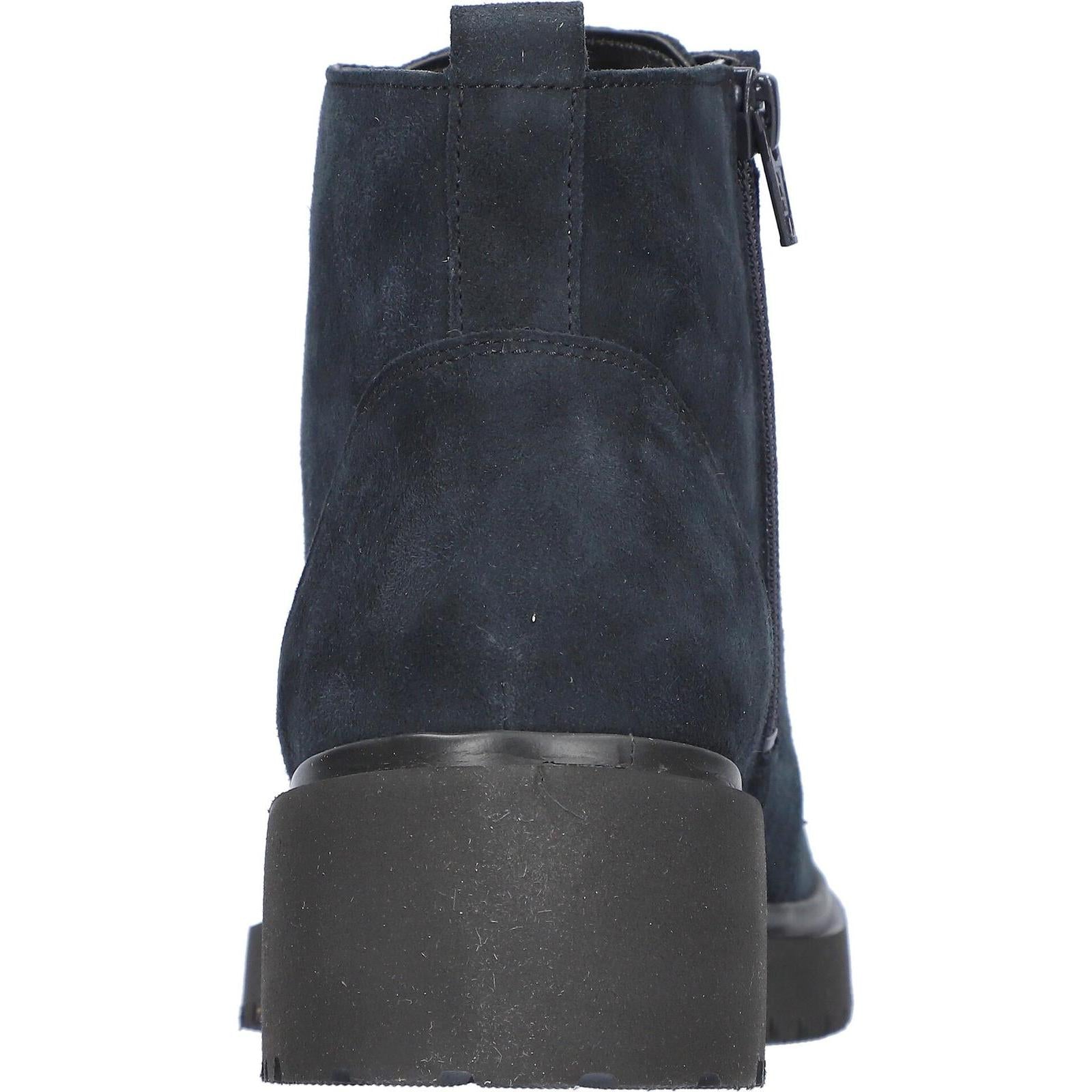 Waldlaufer 716807 904 262 H-Luise women's Wide Navy Blue Suede Arch Support Zip & Lace Ankle Boots, top and fastening detail.