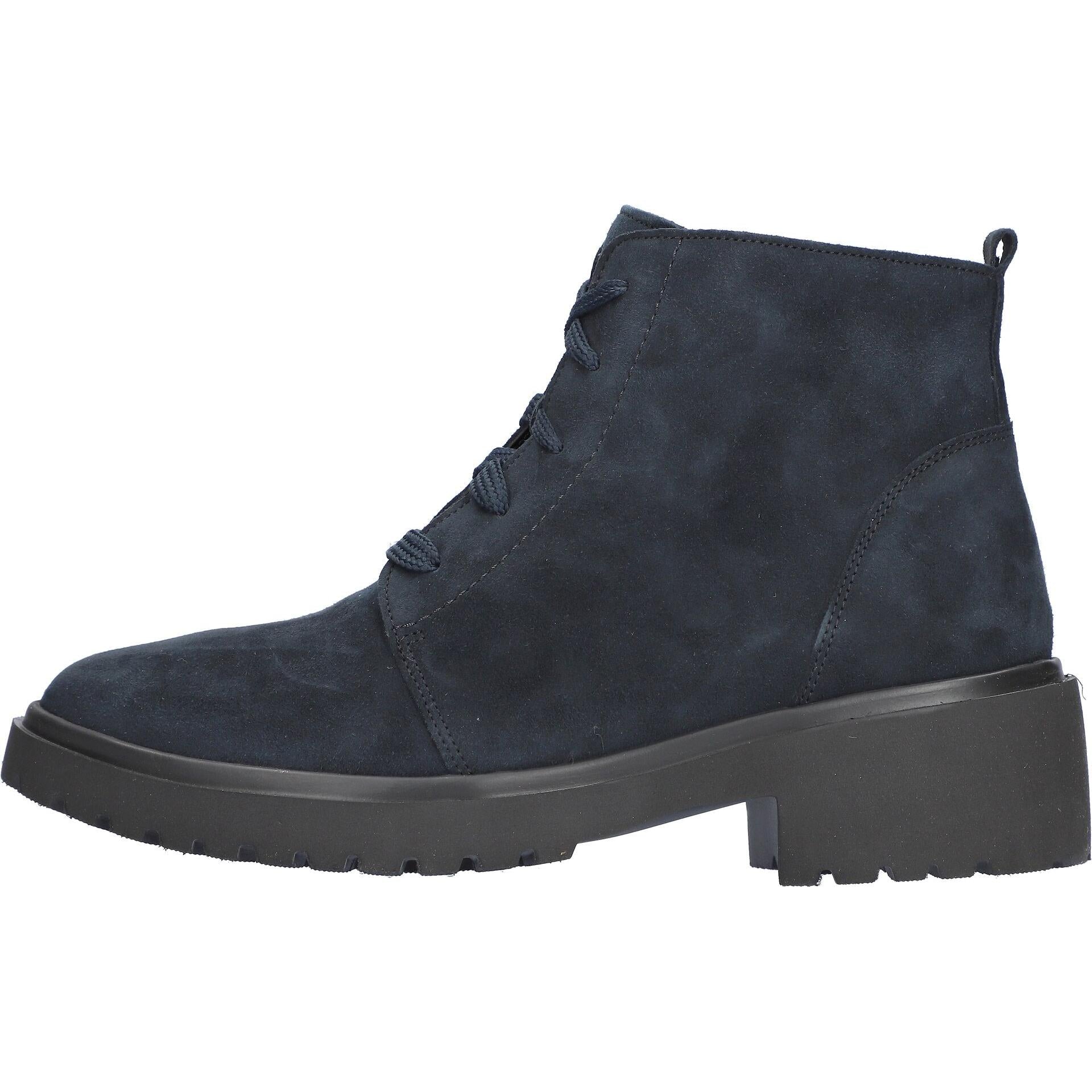 Waldlaufer 716807 904 262 H-Luise women's Wide Navy Blue Suede Arch Support Zip & Lace Ankle Boots, front three-quarter view.