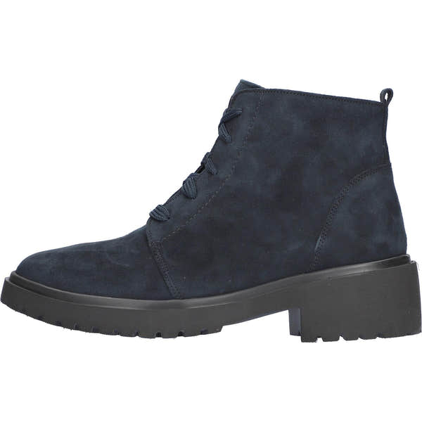 Waldlaufer 716807 904 262 H-Luise women's Wide Navy Blue Suede Arch Support Zip & Lace Ankle Boots, front three-quarter view.