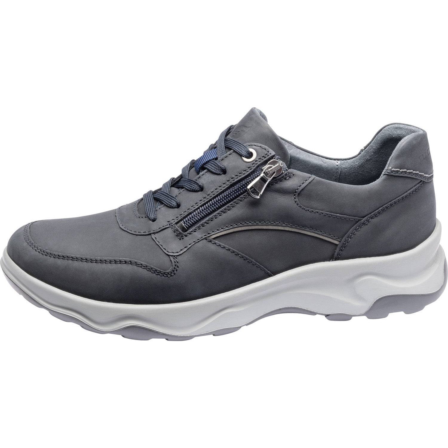 Waldlaufer 718006 404 194 H-Max Mens Crazy Horse Grey Leather Arch Support Zip & Lace Shoes-elevate your sole