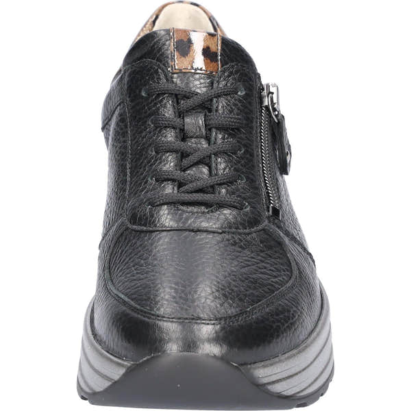 Waldlaufer 758009 203 642 H-Lana women's wide-fit black leather zip and lace athletic shoes with arch support.