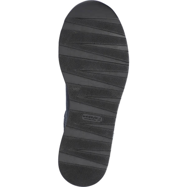 Waldlaufer H-Lana women's wide black leather arch support zip and lace shoes, rubber outsole with textured grip pattern.