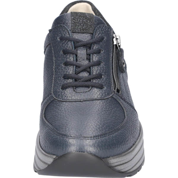 Waldlaufer Women's Wide Navy Leather Zip & Lace Arch Support Shoes with textured upper and cushioned sole.