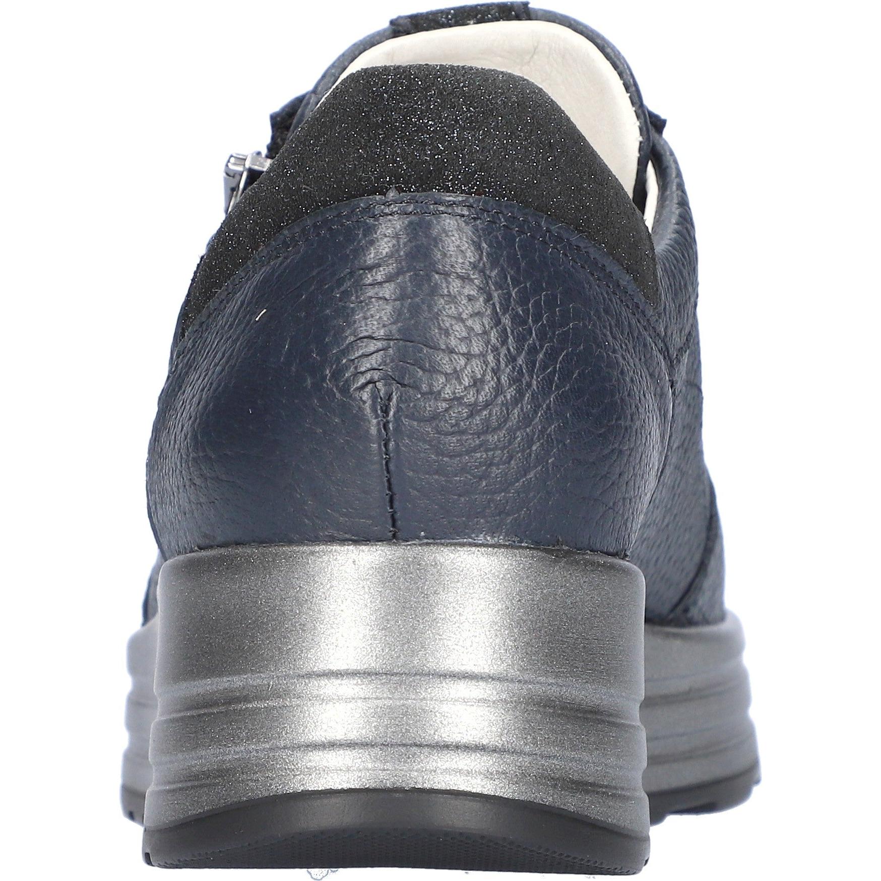 Waldlaufer 758009 Ladies Navy Leather Arch Support Zip & Lace Shoes, wide fit, cushioned sole, stylish design.