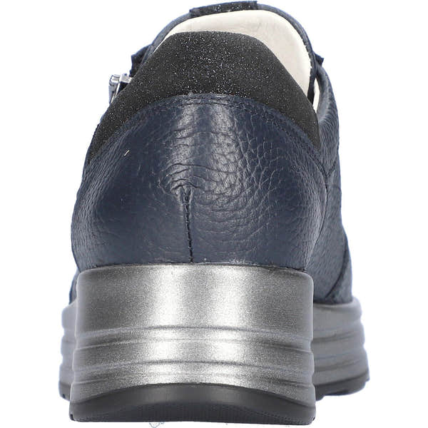 Waldlaufer 758009 Ladies Navy Leather Arch Support Zip & Lace Shoes, wide fit, cushioned sole, stylish design.