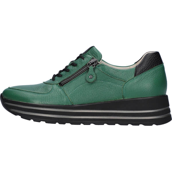 Waldlaufer 758009 299 229 H-Lana Ladies Green Leather Arch Support Zip & Lace Shoes-elevate your sole