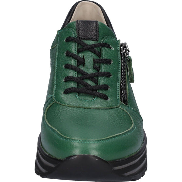 Waldlaufer 758009 299 229 H-Lana Ladies Green Leather Arch Support Zip & Lace Shoes-elevate your sole