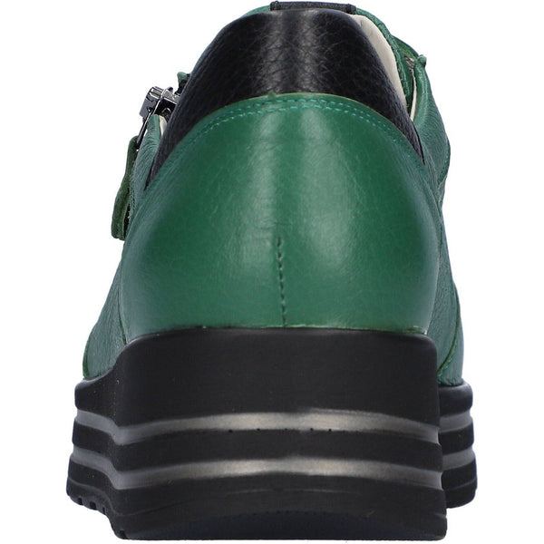 Waldlaufer 758009 299 229 H-Lana Ladies Green Leather Arch Support Zip & Lace Shoes-elevate your sole
