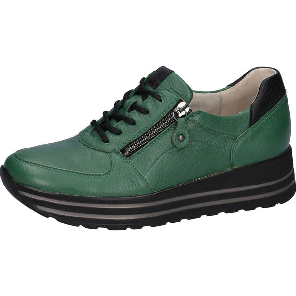 Waldlaufer 758009 299 229 H-Lana Ladies Green Leather Arch Support Zip & Lace Shoes-elevate your sole