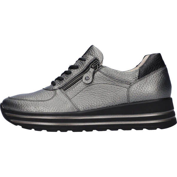 Waldlaufer 758009 299 577 H-Lana Ladies Asphalt Leather Arch Support Zip & Lace Shoes-elevate your sole