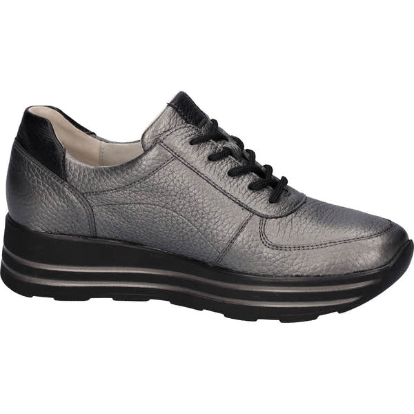 Waldlaufer 758009 299 577 H-Lana Ladies Asphalt Leather Arch Support Zip & Lace Shoes-elevate your sole