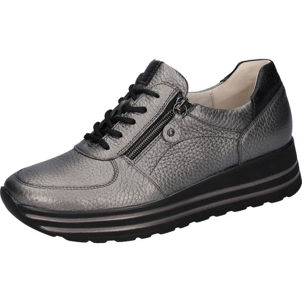 Waldlaufer 758009 299 577 H-Lana Ladies Asphalt Leather Arch Support Zip & Lace Shoes-elevate your sole