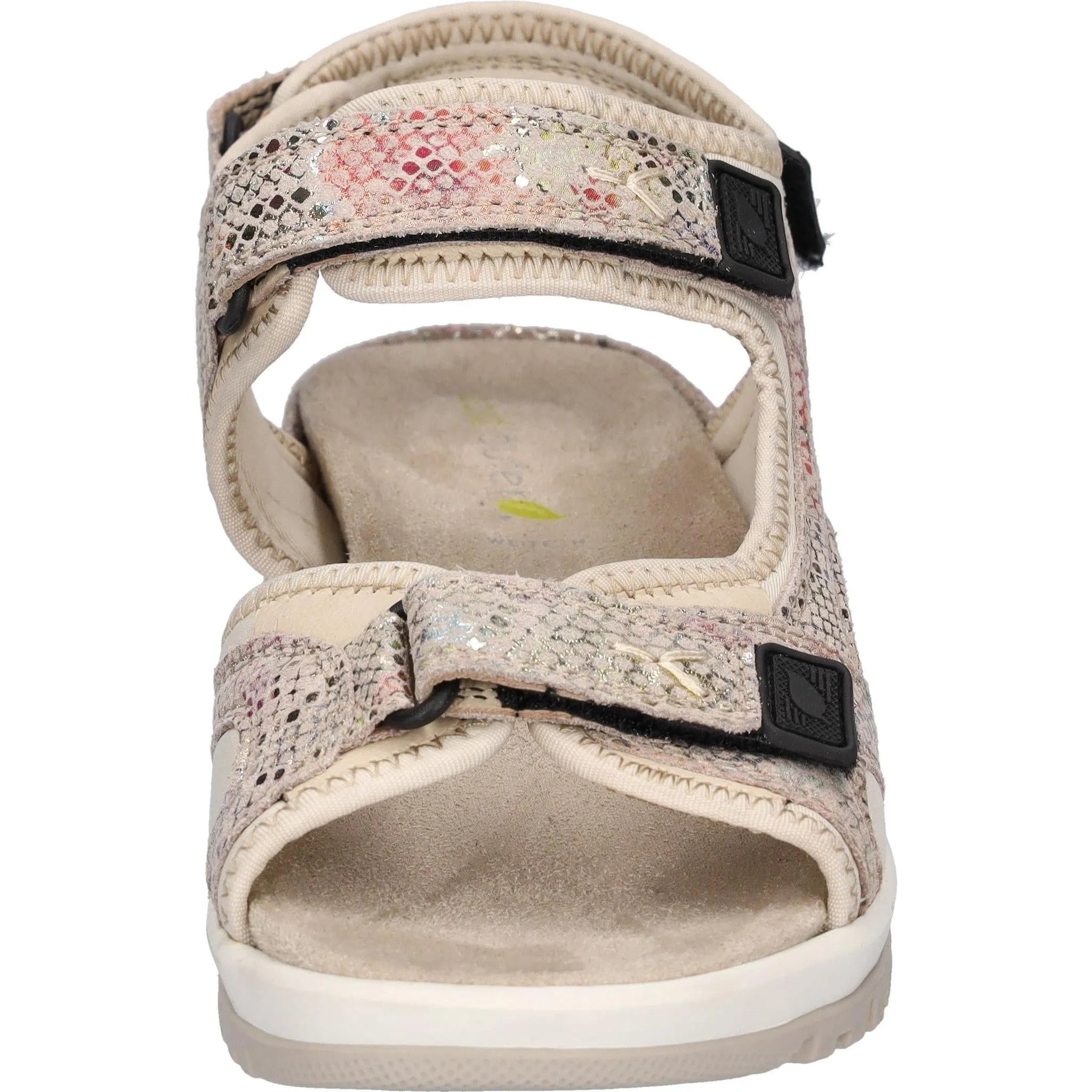 Waldlaufer 769004 Ladies Wide Multi Nubuck Touch Fastening Sandals with glitter detail and adjustable straps.