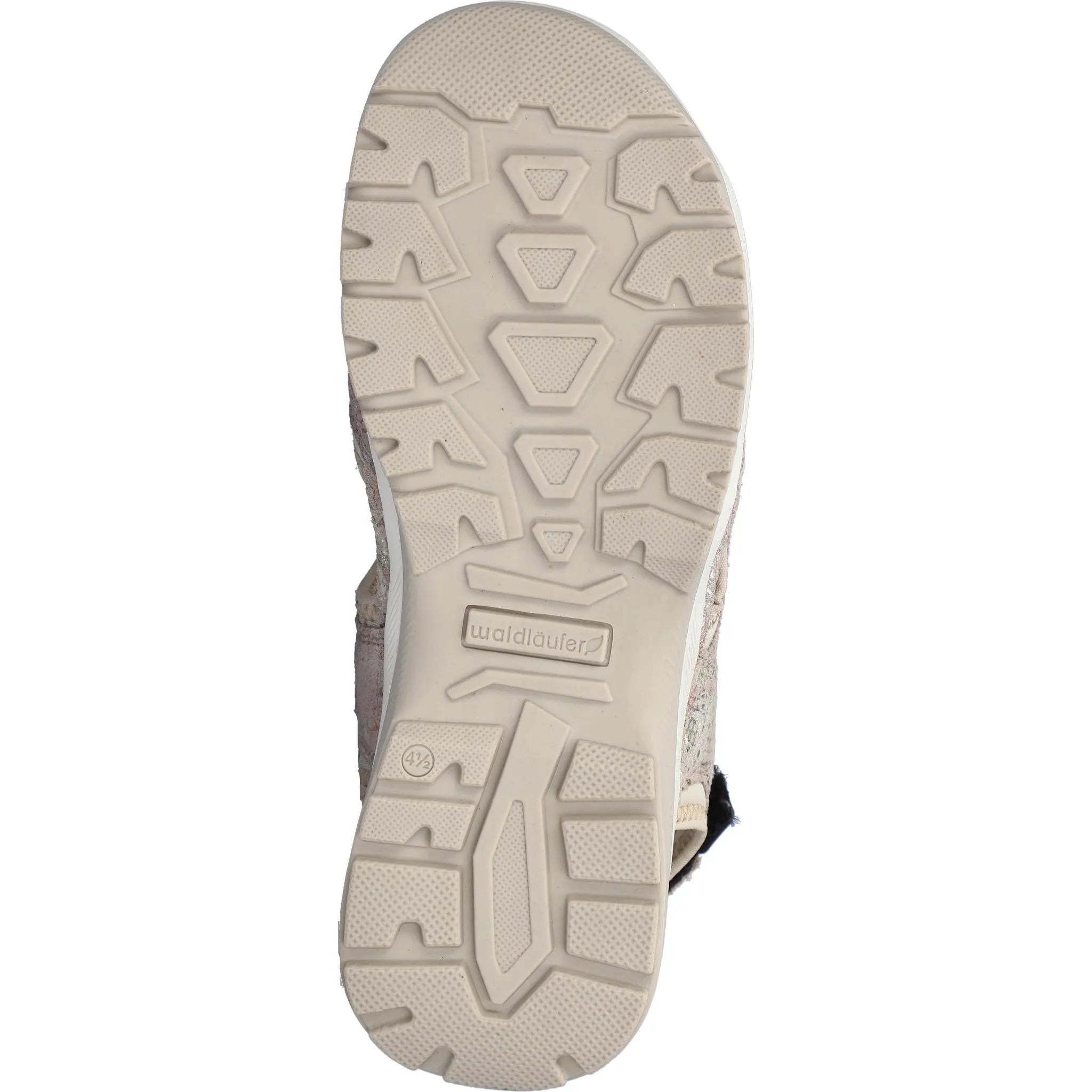 Waldlaufer women's wide-fit nubuck touch-fastening sandals with textured sole and geometric tread pattern.