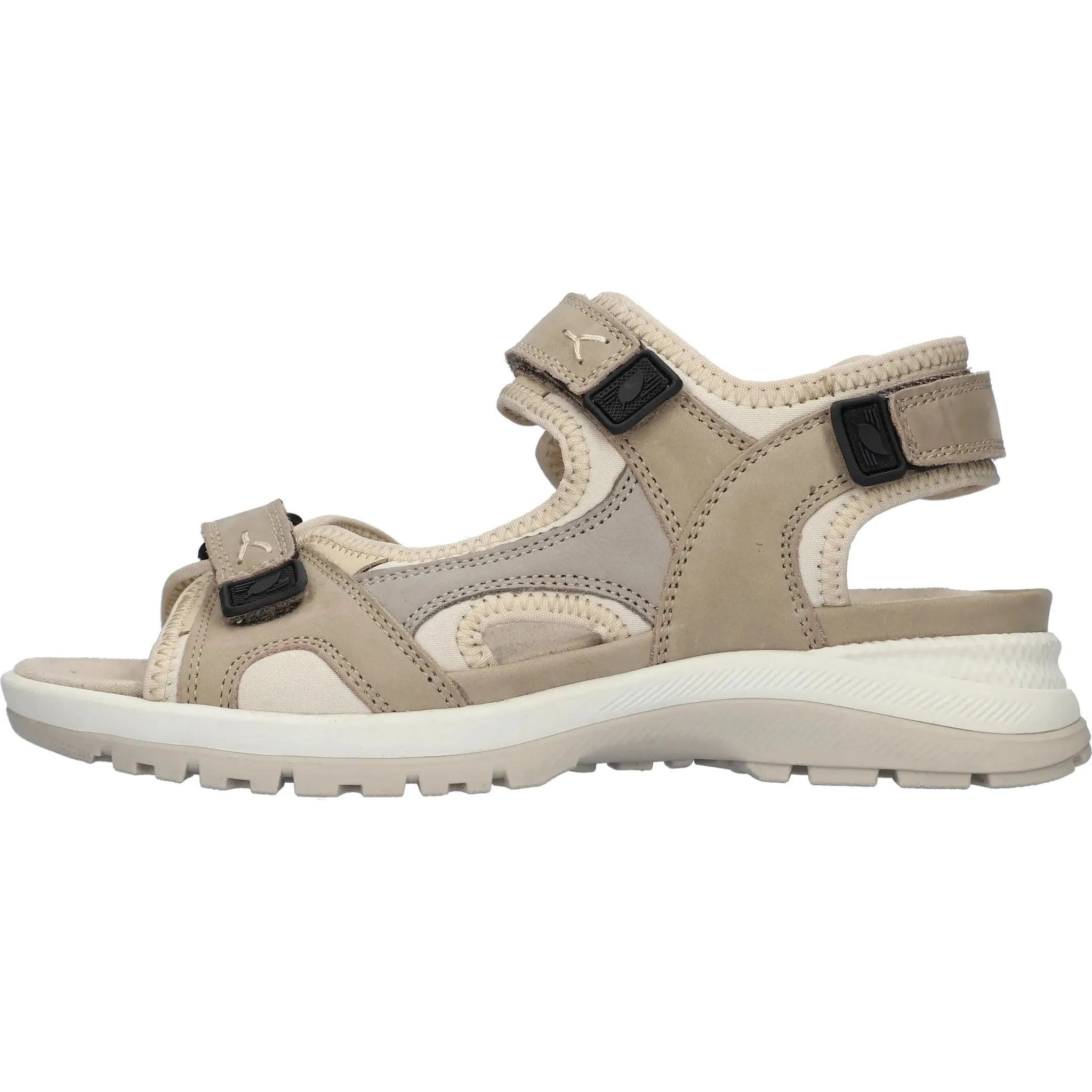 Waldlaufer H-Sora women's wide beige nubuck sandals with touch fastenings and cushioned sole.