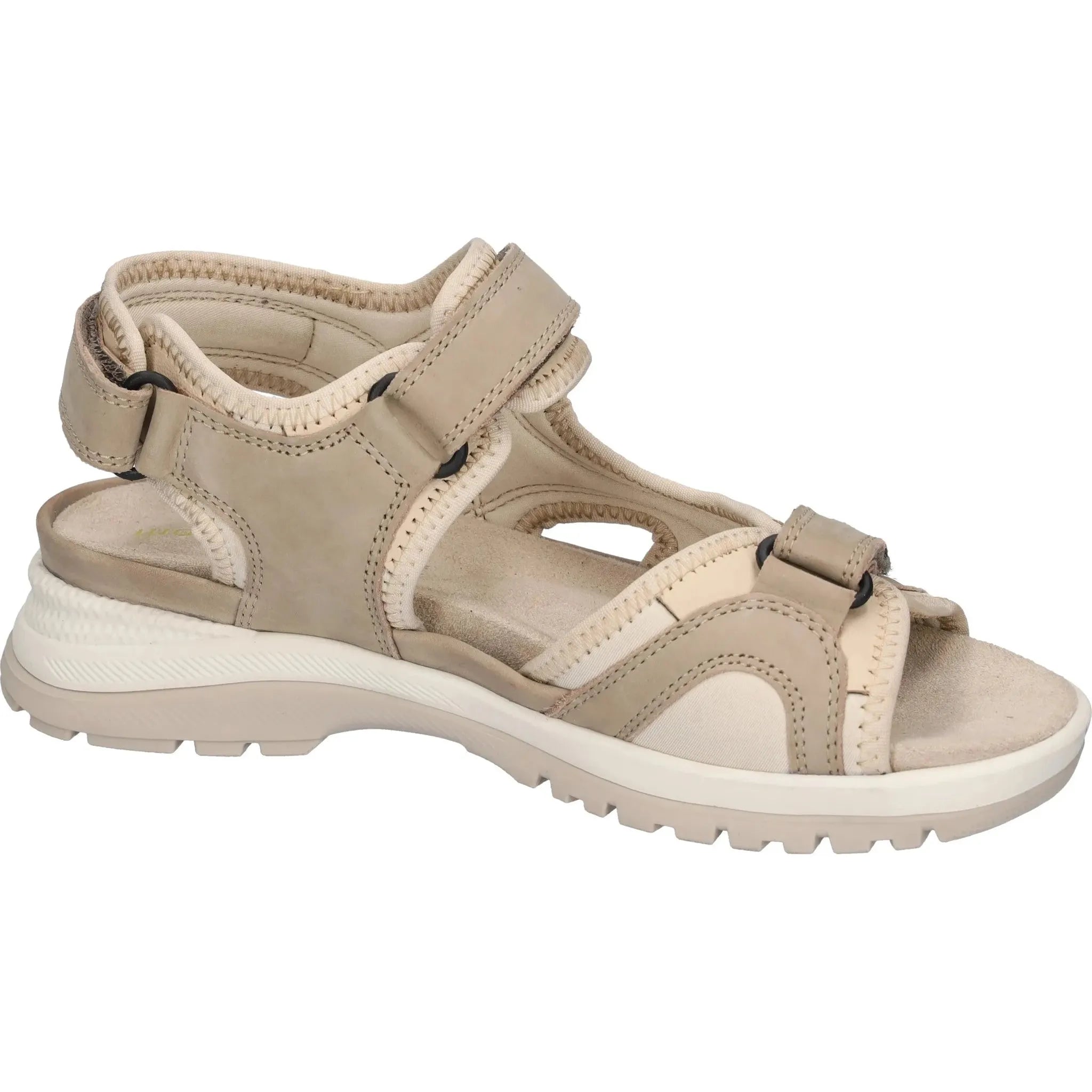 Waldlaufer 769004 106 060 H-Sora women’s beige nubuck sandals with touch fastenings and chunky sole.