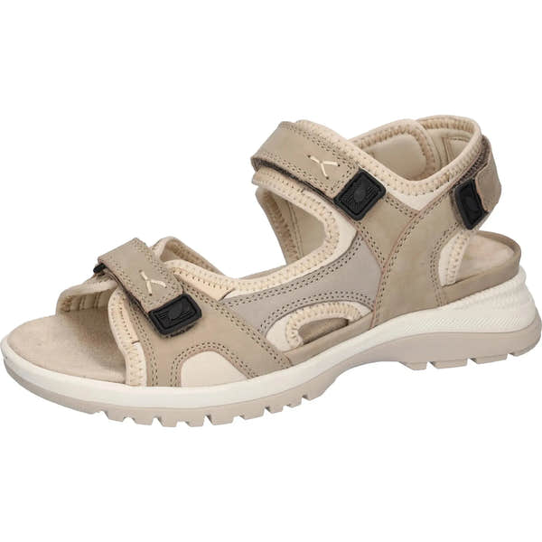 Waldlaufer 769004 106 060 H-Sora women's beige nubuck sandals with touch fastening straps and chunky sole.