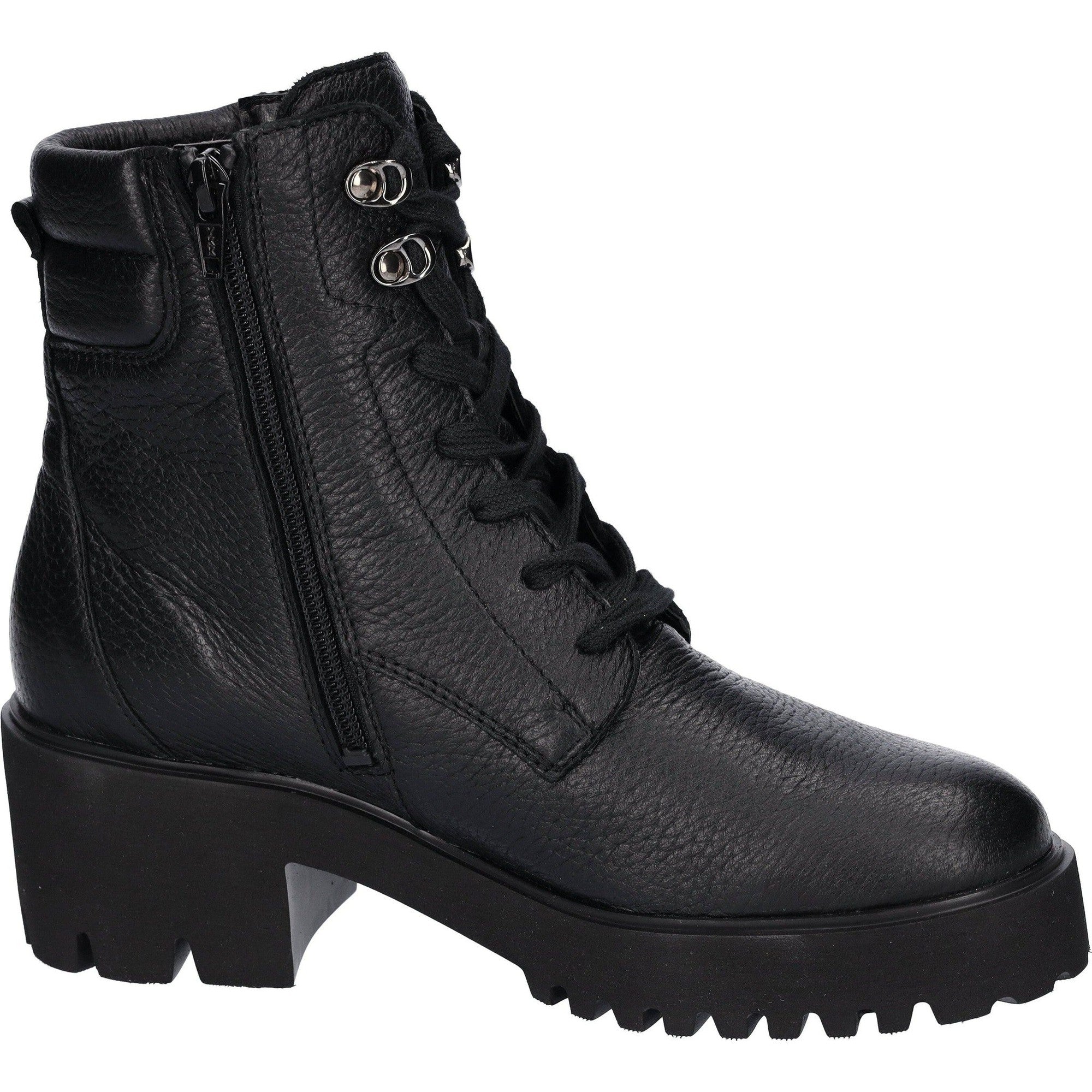 Waldlaufer 771804 199 001 H-Nira Ladies Black Leather Arch Support Zip & Lace Ankle Boots-elevate your sole