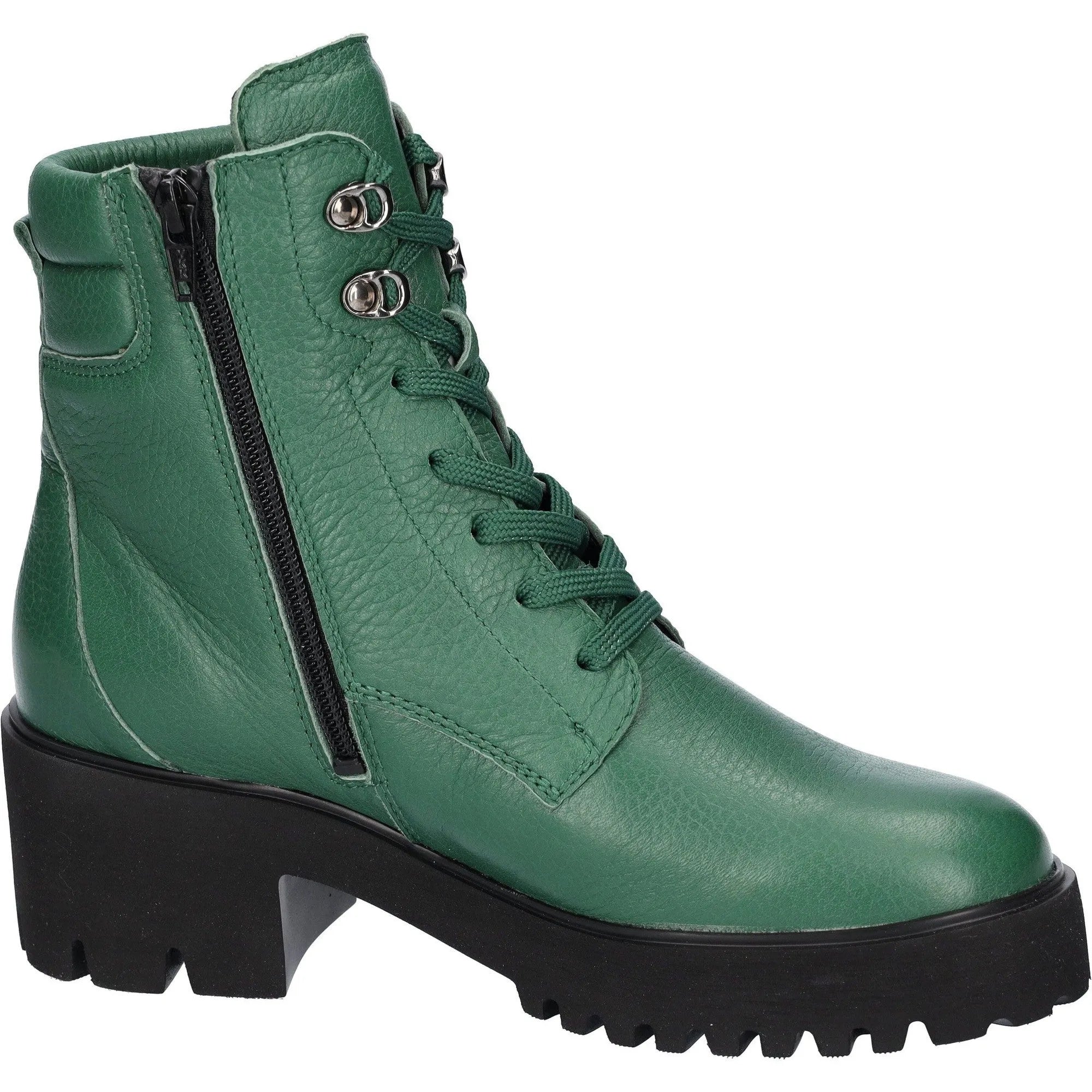 Waldlaufer 771804 199 229 H-Nira Ladies Green Leather Arch Support Zip & Lace Ankle Boots-elevate your sole