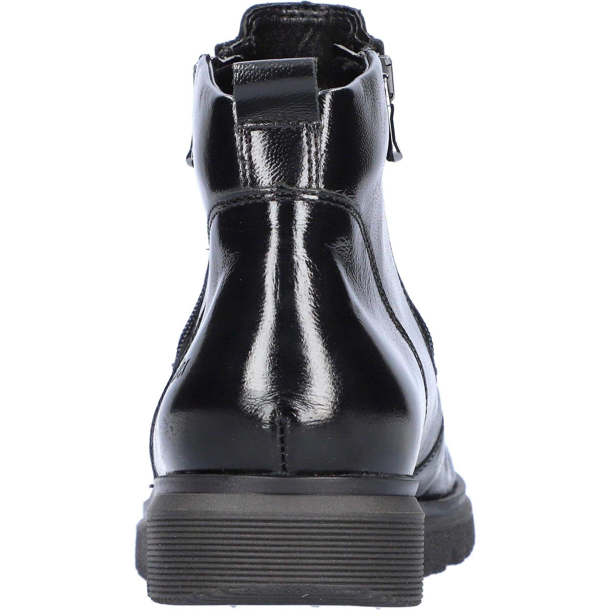 Waldlaufer 794801 Ladies Black Patent Leather Ankle Boots with Twin Zippers and Arch Support, wide fit, stylish and supportive footwear.